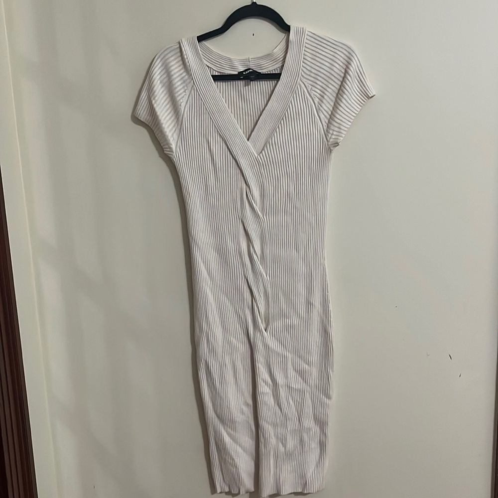 Express Ribbed MIDI Dress - ivory w twist detail